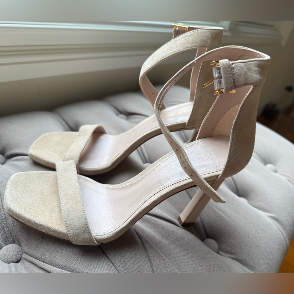 NEW Stuart Weitzman Suede Nude Sandals Heels Stilettos US 6